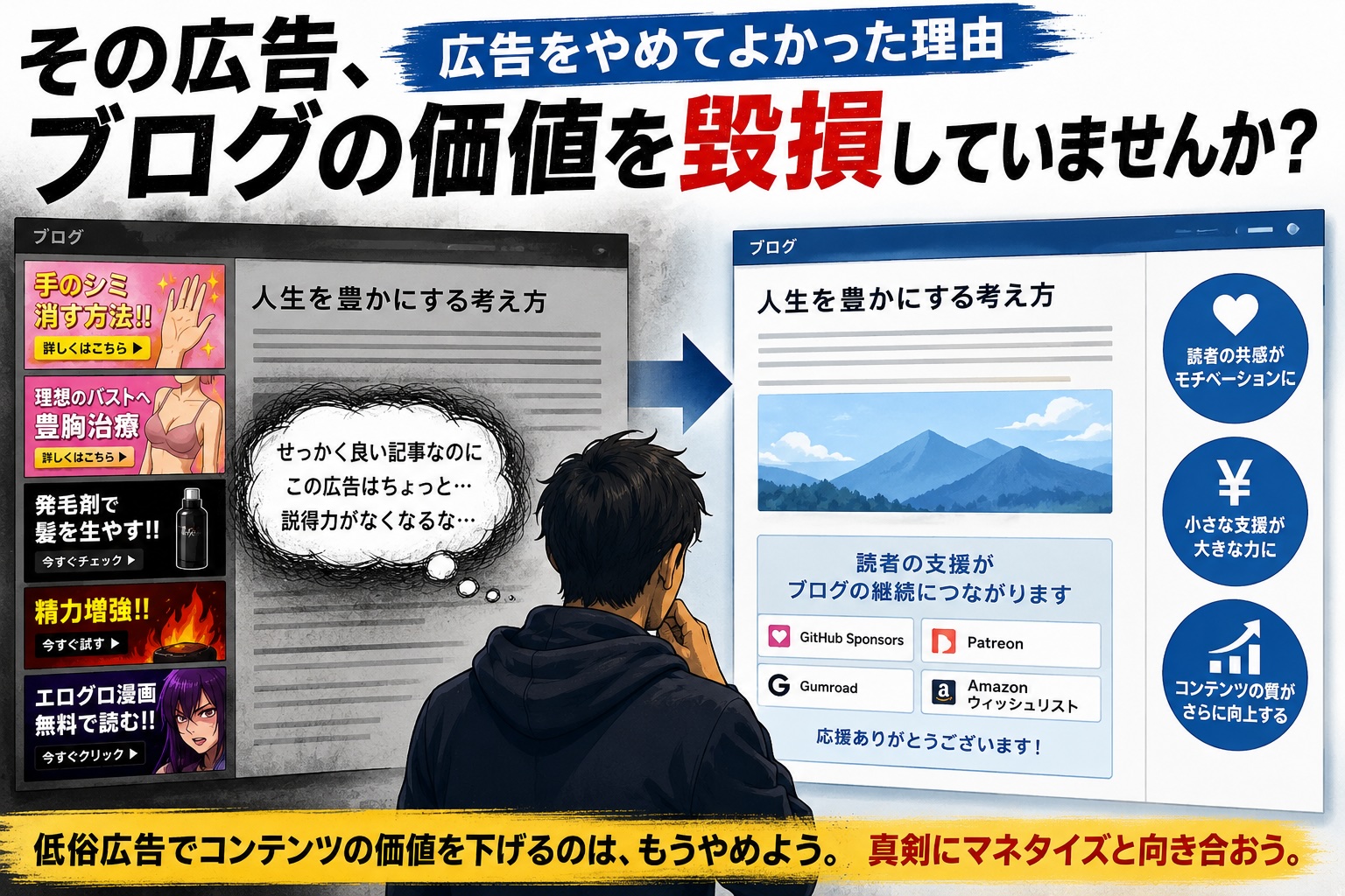 低俗広告を表示して利益を得るのはトータルで考えると損